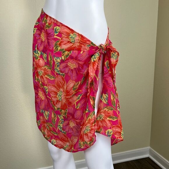 Beach Riot Women Size OS Melanie Pink Floral Miami Peony Sarong Wrap Coverup - Picture 9 of 10